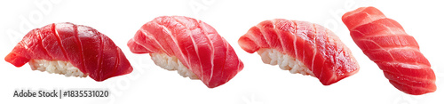 Set of fresh maguro, tuna nigiri sushi isolated on transparent background.
