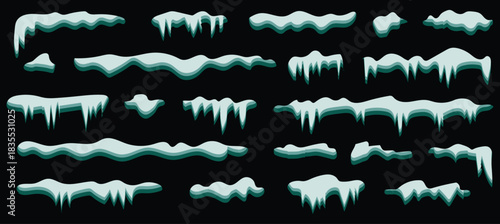 Collection of various teal and turquoise icicles and snow formations