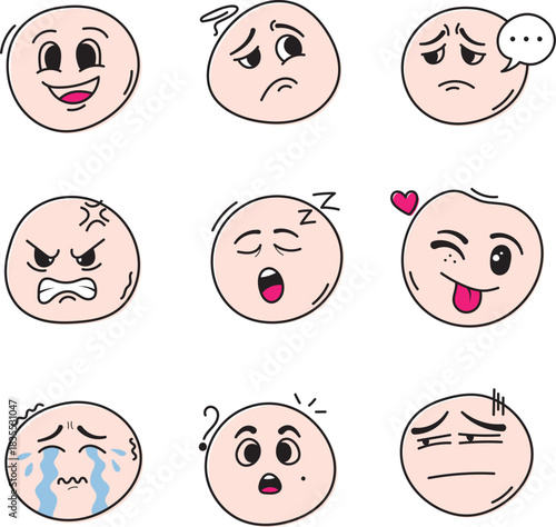 Cute cartoon face collection with funny expressions for kids and family characters