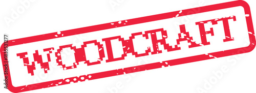 Distressed red WOODCRAFT rubber stamp endorsing traditional artisan woodworking skills and natural material craftsmanship