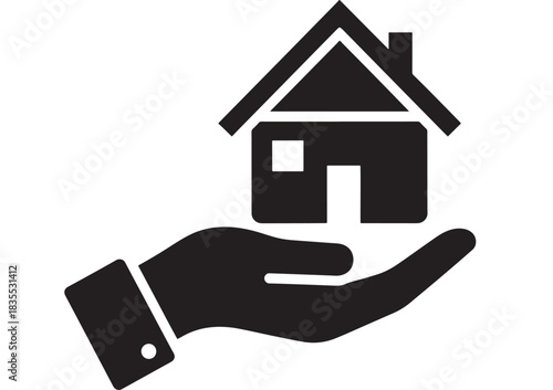 Secure your future with this elegant house icon resting gently in a supportive open hand symbolizing real estate investment and protection