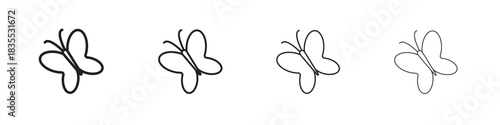 Butterfly icons graphic. Thin line drawing illustration.