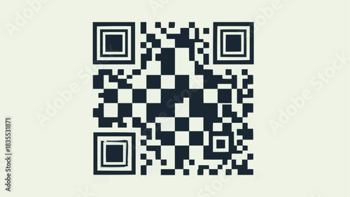 A black and white QR code displayed on a simple, light-colored background, ready for scanning and digital information transfer.