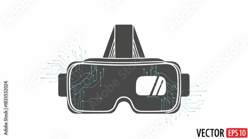 Virtual reality headset with circuit board patterns, representing advanced digital technology and immersive experience.