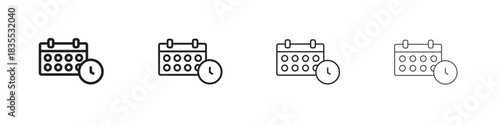 Calendar clock icons graphic. Thin line drawing illustration.