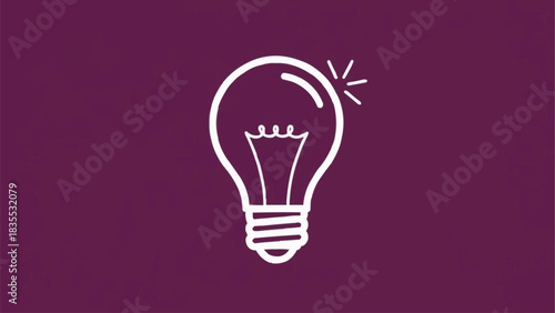White outline of a glowing light bulb with sparkles on a solid purple background, symbolizing ideas and innovation.