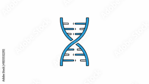A stylized blue DNA double helix structure on a white background, representing genetics and biology.