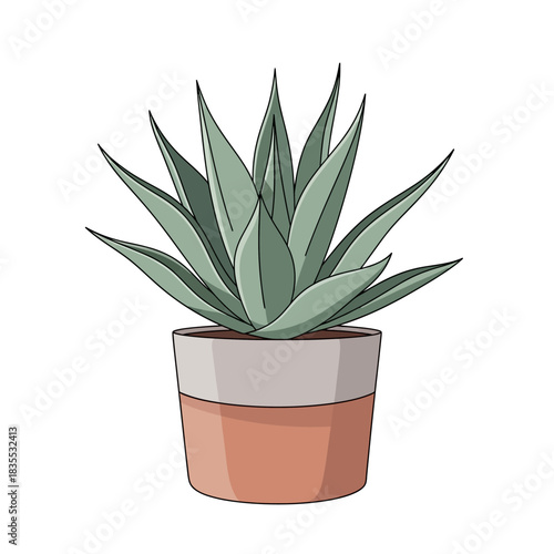 Minimalist agave houseplant illustration with muted tones for a serene visual appeal