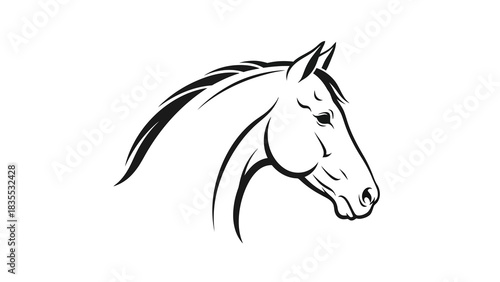 A black outlined horse head mane flowing on a white background