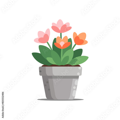 Whimsical floral arrangement in a pot, a simple cheerful display of garden freshness