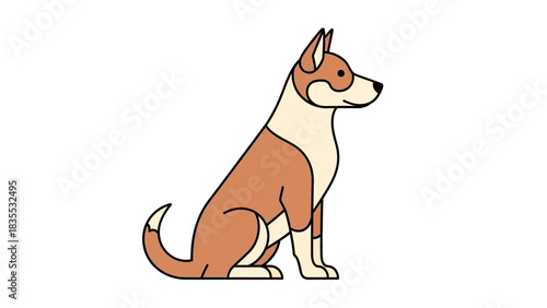 A cartoon dog sits upright featuring a brown body and light creamcolored chest and head