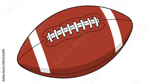 A cartoon American football is brown with white stripes and stitching