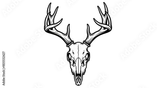 A line drawing shows a deer skull with detailed antlers