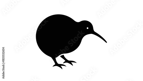 A silhouette of a kiwi bird standing on a white background