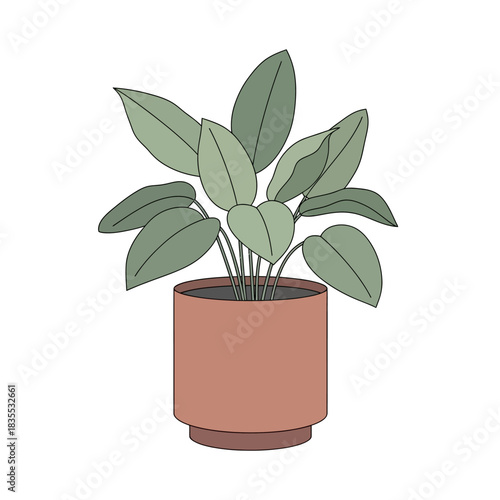 Elegant potted plant illustration with soothing tones for home decor designs and artwork