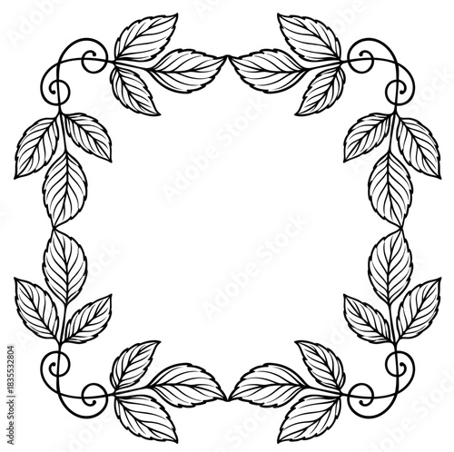 Square Botanical Leaf Frame with Curved Vines