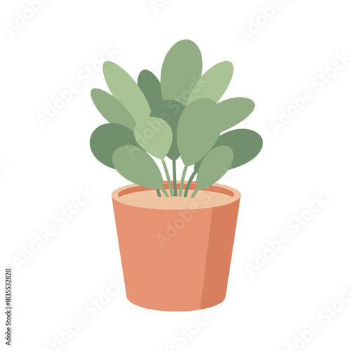 Illustration of a potted houseplant with green leaves adding organic touch to interiors