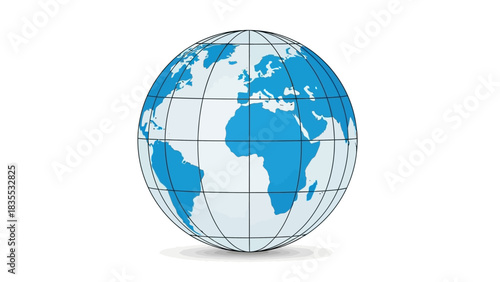 A world globe showing continents like Africa Europe and South America with gridlines