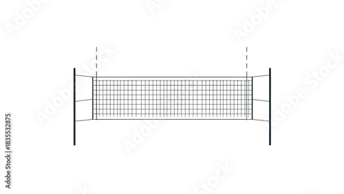 An aerial topdown schematic of a volleyball net with vertical support poles at each end