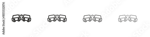 Car crash icons graphic. Thin line drawing illustration.