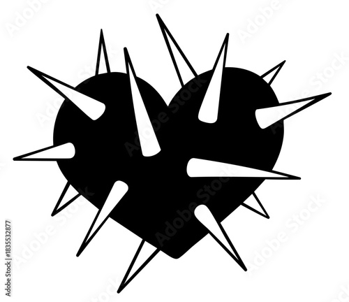Gothic Spiked Heart. Dark Romance Metal Punk Symbol, Grunge Emo Aesthetic