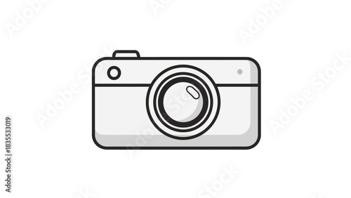 Camera icon a simplified gray camera with a lens shutter button and flash indicator on a white background
