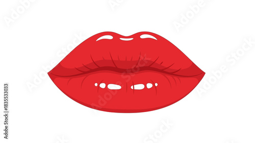 Cartoon style red lips with highlights on a white background