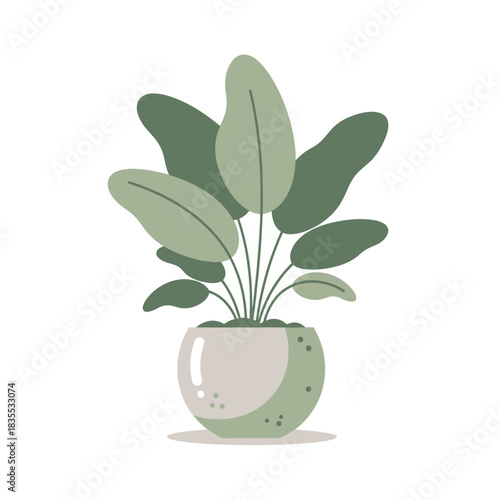 Stylized leafy plant in a rounded pot creating a calming indoor nature vibe illustration