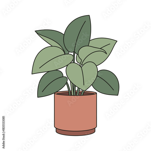 Stylized botanical illustration of a healthy houseplant in terracotta pot offering serene aesthetic