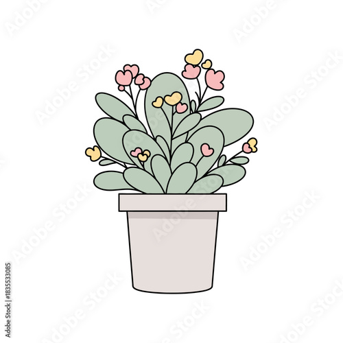 Delicate floral illustration of a potted plant conveying serenity and nature's charm