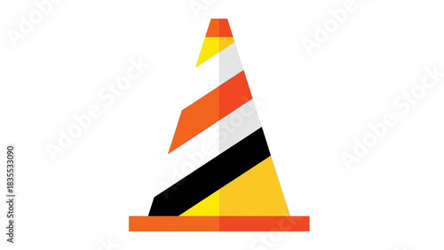 Geometric traffic cone with stripes orange base white background