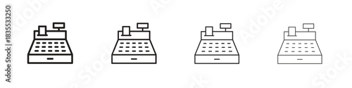Cash register icons graphic. Thin line drawing illustration.