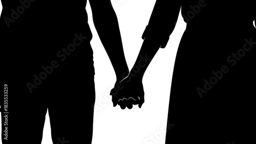 Silhouette of a couple holding hands the woman in a dress the man in trousers