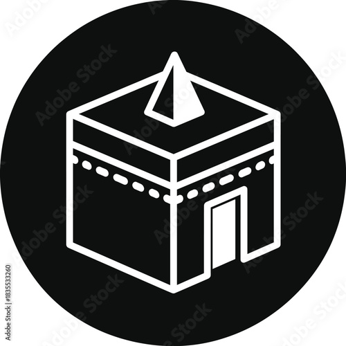 Kaaba building outline for muslim pray, sacred islamic icon symbol of mecca, hajj and umrah pilgrimage vector