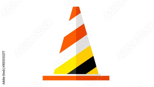 Striped cone stands on a flat base orange gray yellow and black colored