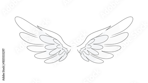 Stylized white wings drawn in black outline against a white background