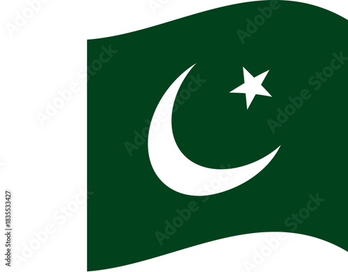Waving Pakistan Flag with Crescent and Star