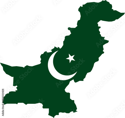 Pakistan Map with National Flag Inside