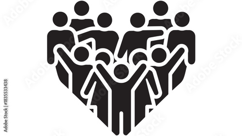 Dynamic group of diverse people celebrating success together forming a strong heart shape symbolizing unity and teamwork in modern design