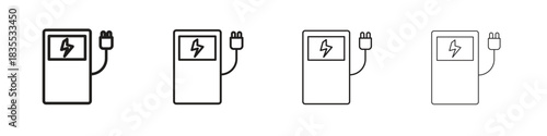 Charging station icons graphic. Thin line drawing illustration.