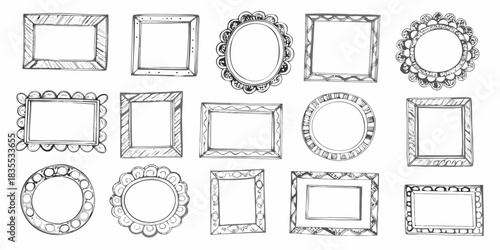Set of hand drawn decorative frames square rectangle and circle shapes