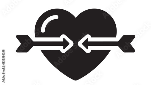 Stunning black and white icon symbolizing deep romantic connection or Cupid's arrow striking the heart for dating apps and love campaigns