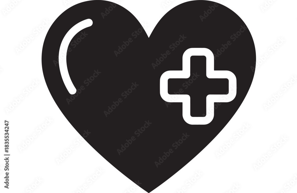 Fototapeta premium Stunning black and white heart icon with medical cross symbol perfect for healthcare marketing and wellness concepts