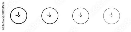 Clock nine icons graphic. Thin line drawing illustration.