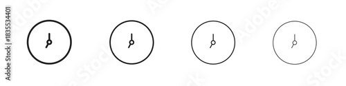 Clock seven icons graphic. Thin line drawing illustration.