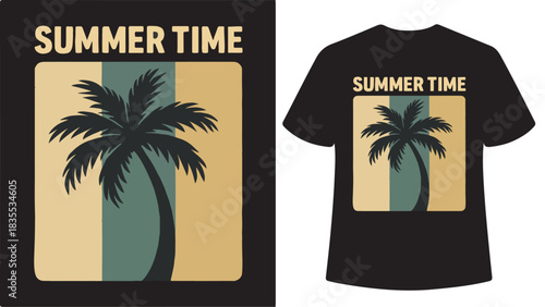 Summer time palm tree retro stripes t-shirt design