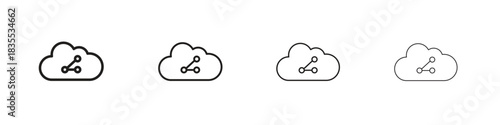 Cloud share icons graphic. Thin line drawing illustration.
