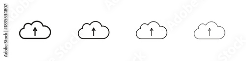 Cloud upload icons graphic. Thin line drawing illustration.