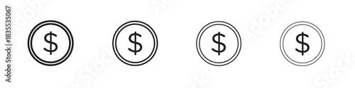 Coin icons graphic. Thin line drawing illustration.