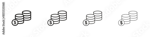 Coins icons graphic. Thin line drawing illustration.